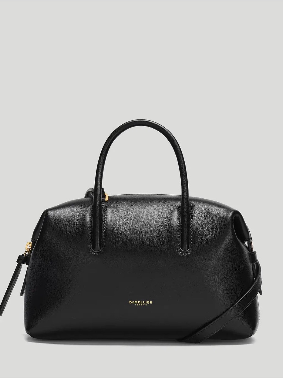 Demellier Black Leather Double-Handle Satchel With Gold Hardware